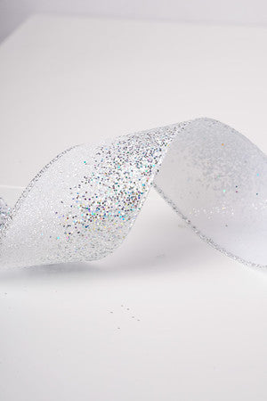 2.5 Iridescent White Glitter Fabric Ribbon